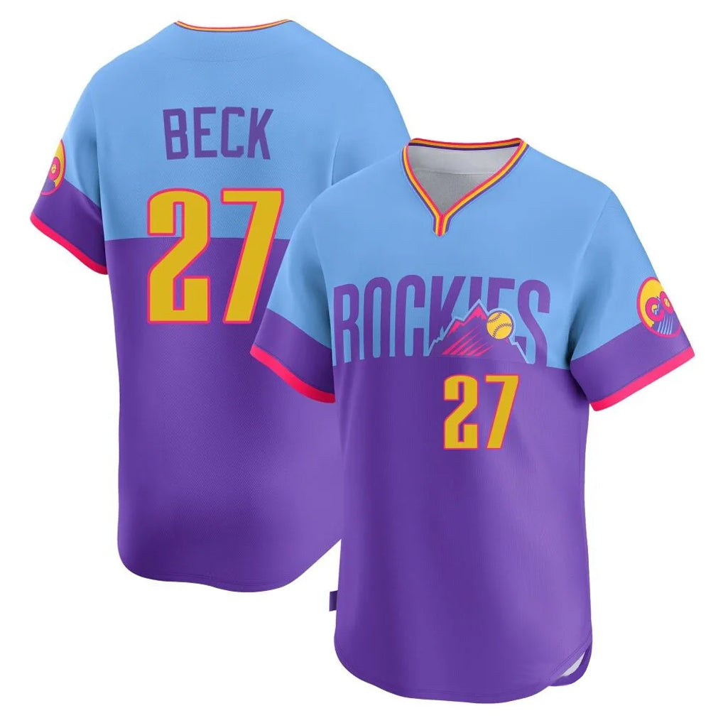 Arlishia C.Rockies #27 Jordan Beck Player Purple-Light Blue City Connect Limited Home T-shirt Stitched Jerseys