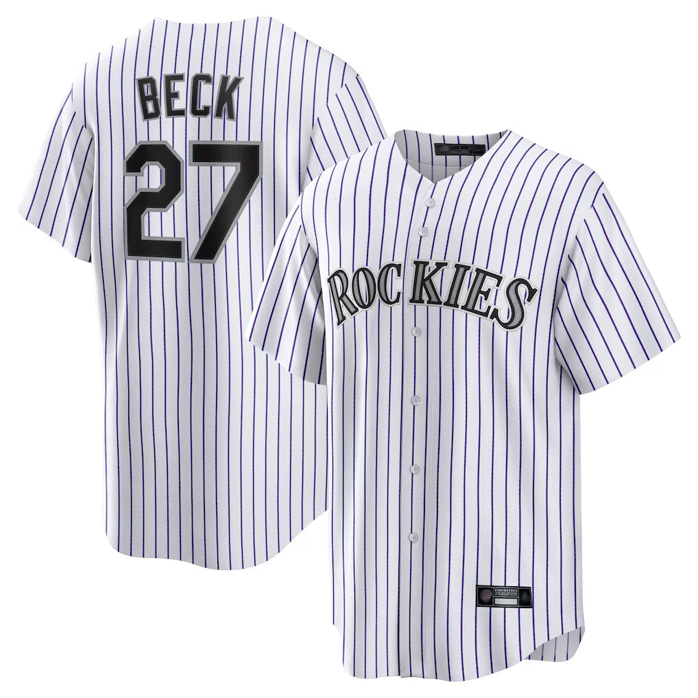 Arlishia C.Rockies #27 Jordan Beck Player White Game Home Stitched Jerseys