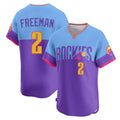 Arlishia C.Rockies #2 Tyler Freeman Player Purple-Light Blue City Connect Limited Home T-shirt Stitched Jerseys