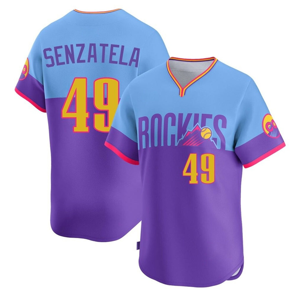 Arlishia C.Rockies #49 Antonio Senzatela Player Purple-Light Blue City Connect Limited Home T-shirt Stitched Jerseys
