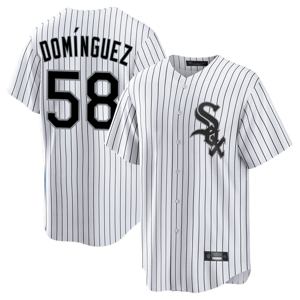 Arlishia C.White Sox #58 Seranthony Dom¨ªnguez Player White Stripe Home Game Stitched Jerseys