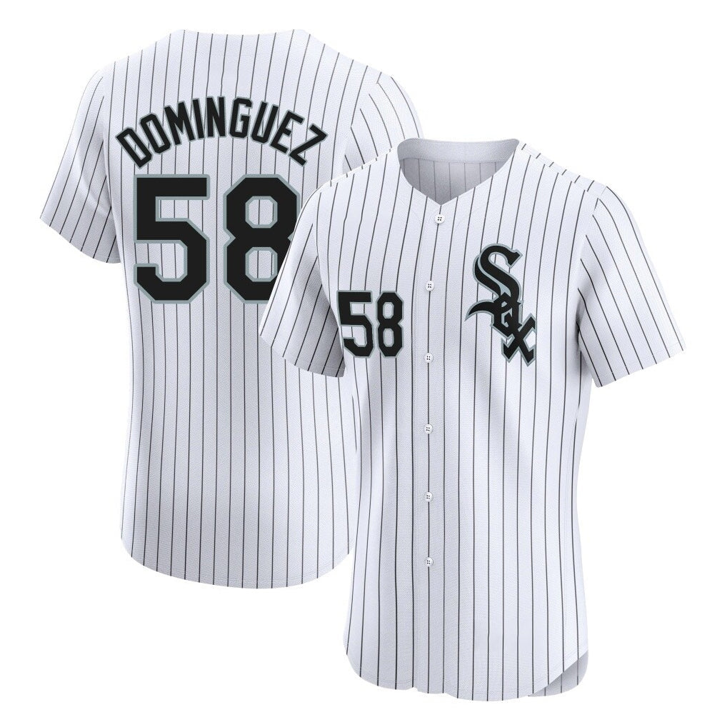 Arlishia C.White Sox #58 Seranthony Dom¨ªnguez Player White Stripe Limited Elite Home Stitched Jerseys