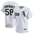 Arlishia C.White Sox #58 Seranthony Dom¨ªnguez Player White Stripe Limited Home Stitched Jerseys