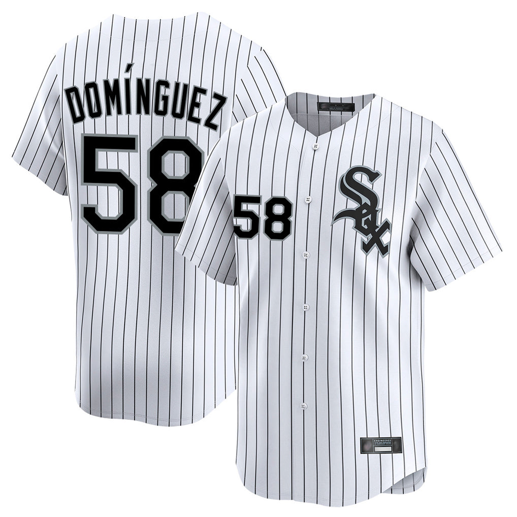 Arlishia C.White Sox #58 Seranthony Dom¨ªnguez Player White Stripe Limited Home Stitched Jerseys