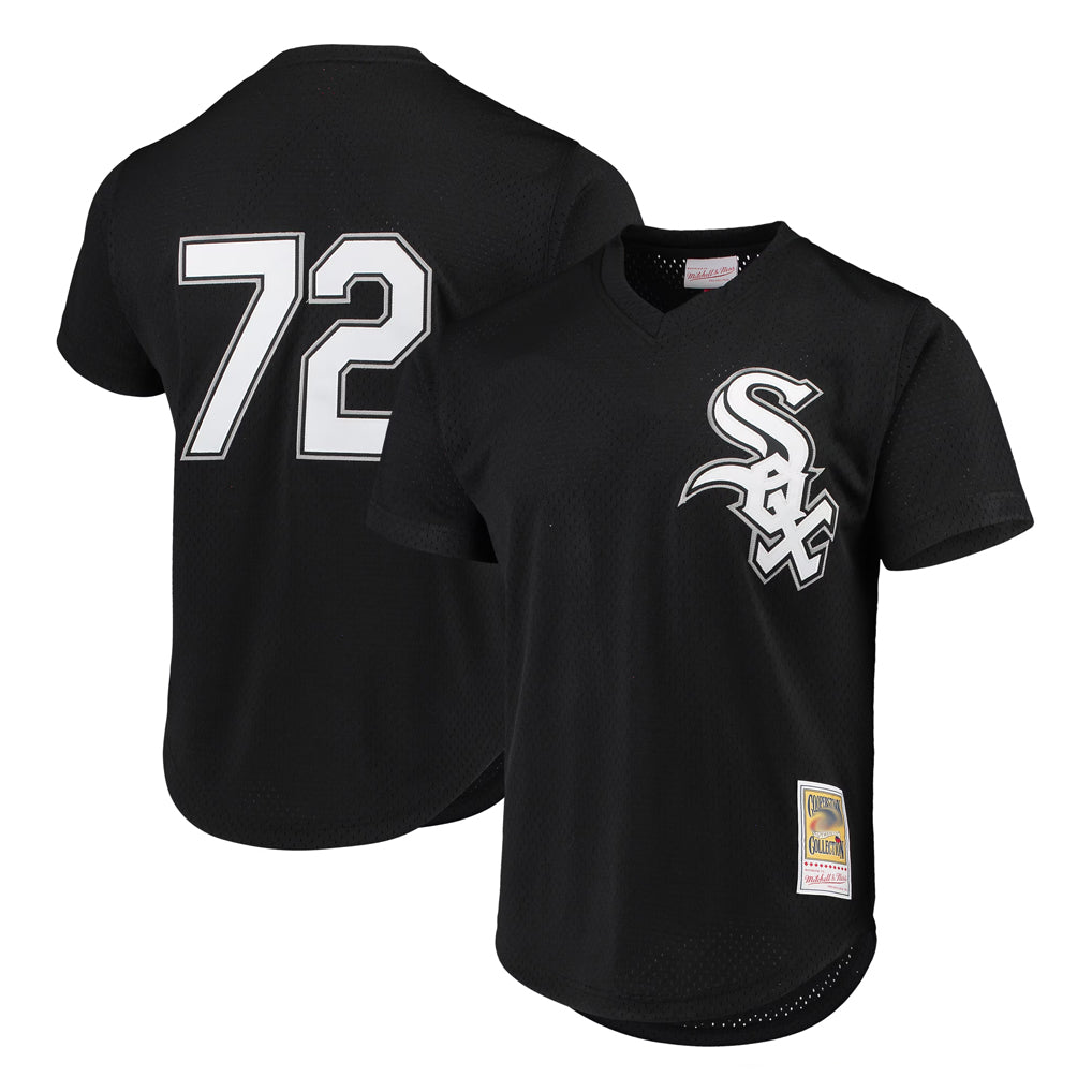 Arlishia C.White Sox #72 Carlton Fisk Player Black Mitchell & Ness Cooperstown Collection Mesh Game Stitched Jerseys