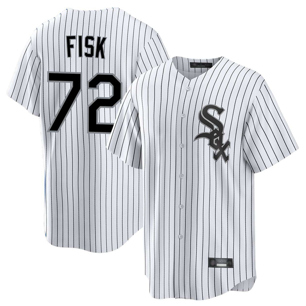 Arlishia C.White Sox #72 Carlton Fisk Player White Stripe Home Game Stitched Jerseys