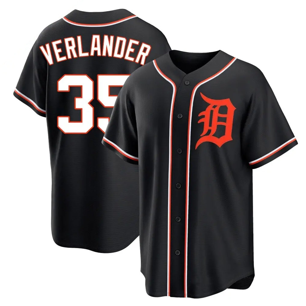 Arlishia D.Tigers #35 Justin Verlander Player Black Fashion Out Home Game Stitched Jerseys