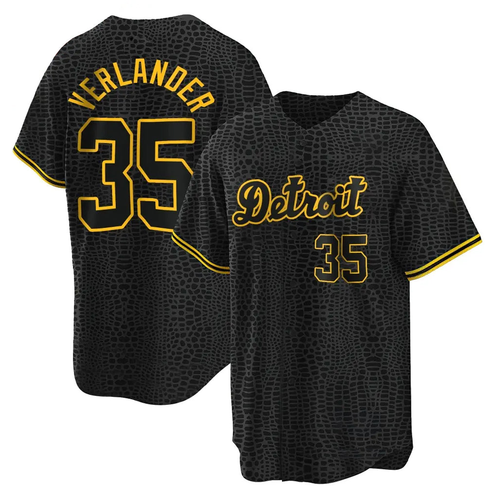 Arlishia D.Tigers #35 Justin Verlander Player Black Snake Skin City Home Game Stitched Jerseys