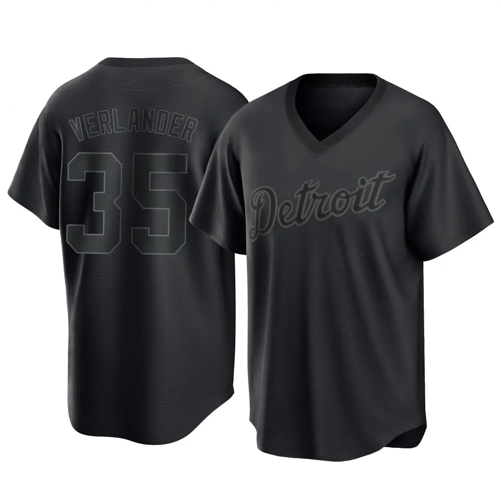 Arlishia D.Tigers #35 Justin Verlander Player Black T-shirt Home Game Stitched Jerseys