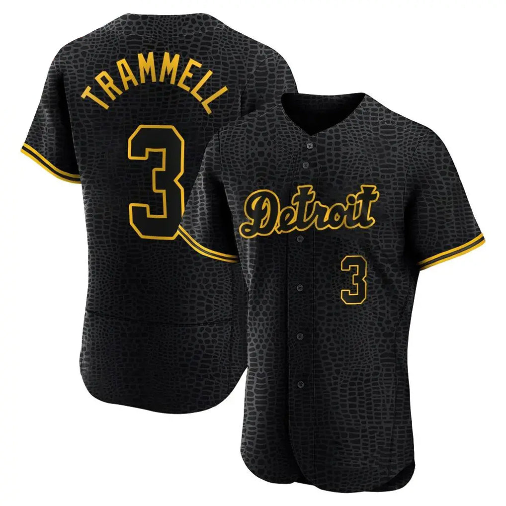 Arlishia D.Tigers #3 Alan Trammell Player Black Snake Skin City Limited Elite Home Stitched Jerseys