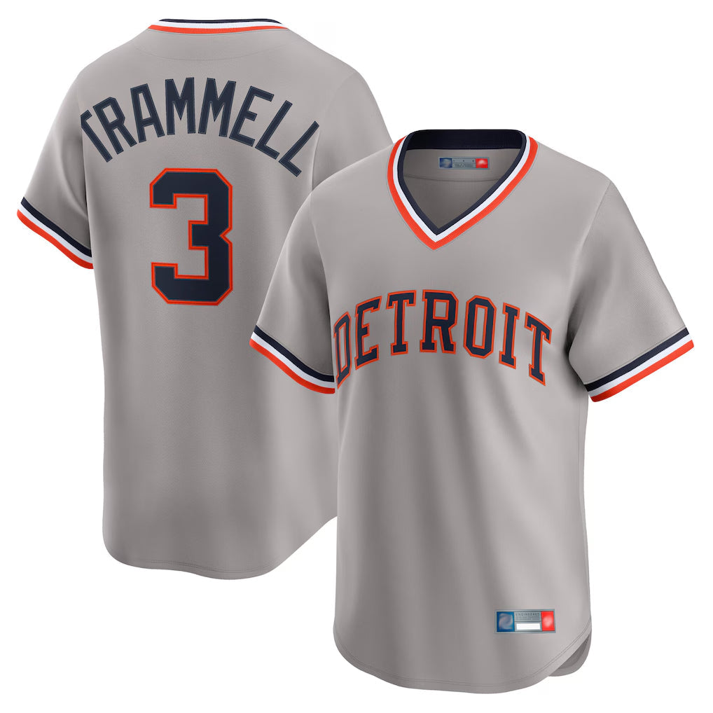 Arlishia D.Tigers #3 Alan Trammell Player Gray Cooperstown T-shirt Home Game Stitched Jerseys