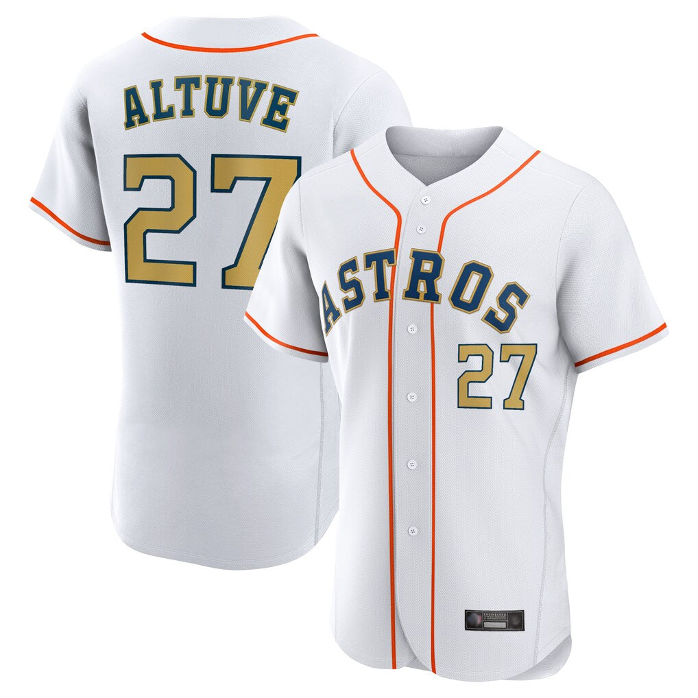 Arlishia H.Astros #27 Jose Altuve Player Gold Collection Limited Elite Home Stitched Jerseys