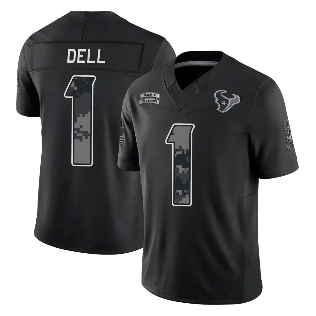 Arlishia H.Texans #1 Tank Dell Player Black Limited 2026 Salute to Service Home Game Stitched Jerseys