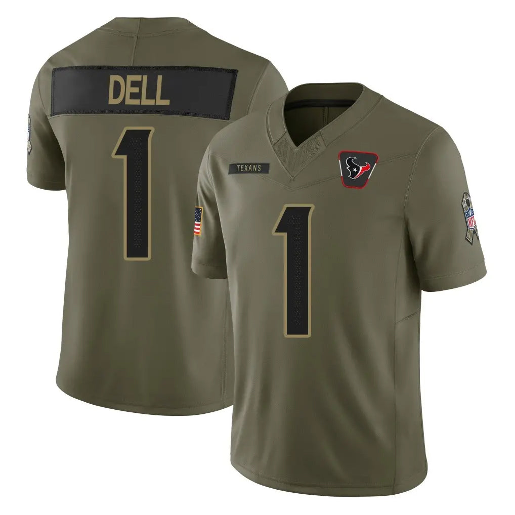 Arlishia H.Texans #1 Tank Dell Player Olive 2025 Salute To Service Limited Game Stitched Jerseys