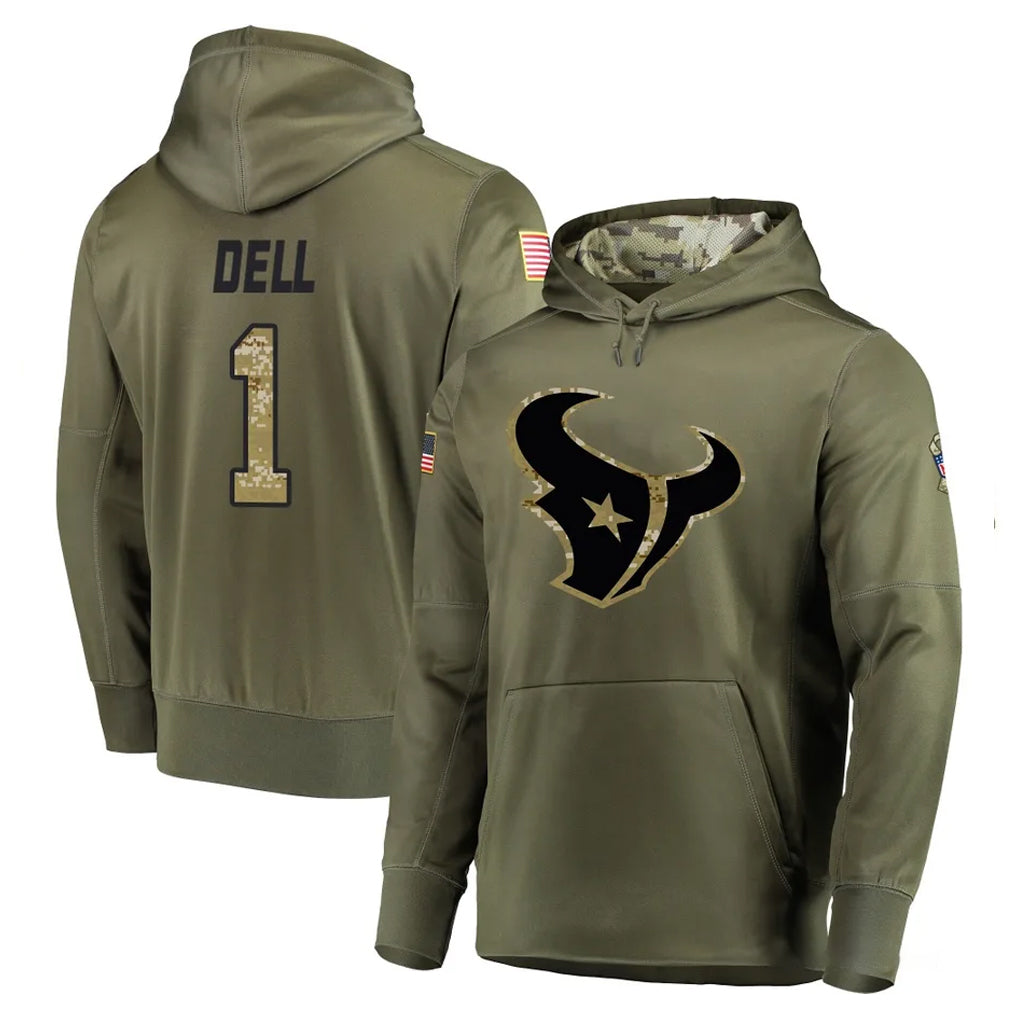 Arlishia H.Texans #1 Tank Dell Player Olive Salute to Service Pullover Hoodies Home Game Stitched Jerseys