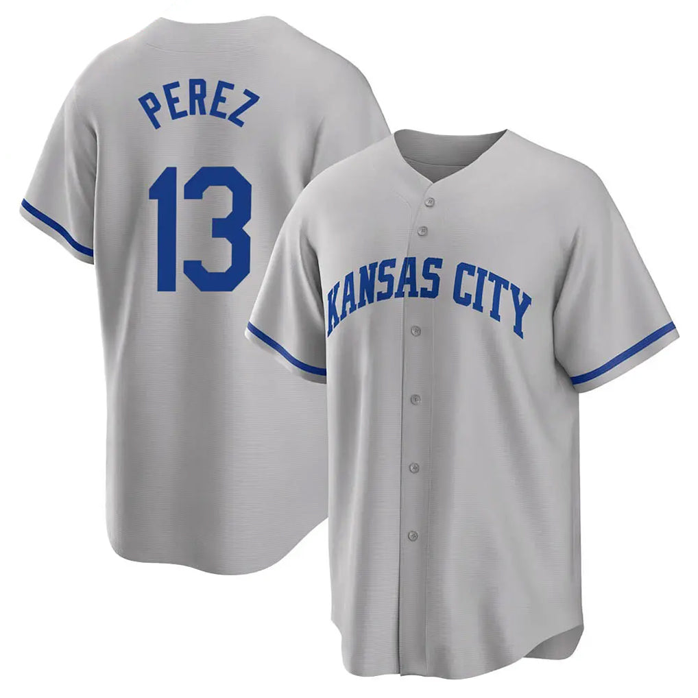 Arlishia KC.Royals #13 Salvador Perez Player Gray Game Home Stitched Jerseys