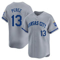 Arlishia KC.Royals #13 Salvador Perez Player Gray Limited Home Stitched Jerseys