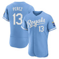 Arlishia KC.Royals #13 Salvador Perez Player Light Blue Alt Limited Elite Home Stitched Jerseys