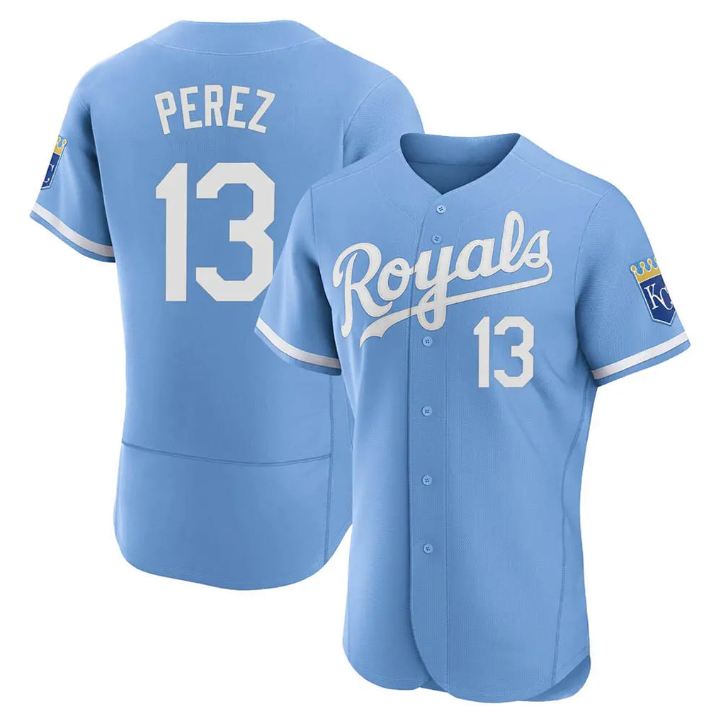 Arlishia KC.Royals #13 Salvador Perez Player Light Blue Alt Limited Elite Home Stitched Jerseys