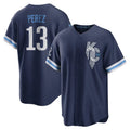 Arlishia KC.Royals #13 Salvador Perez Player Navy City Connect Home Game Stitched Jerseys