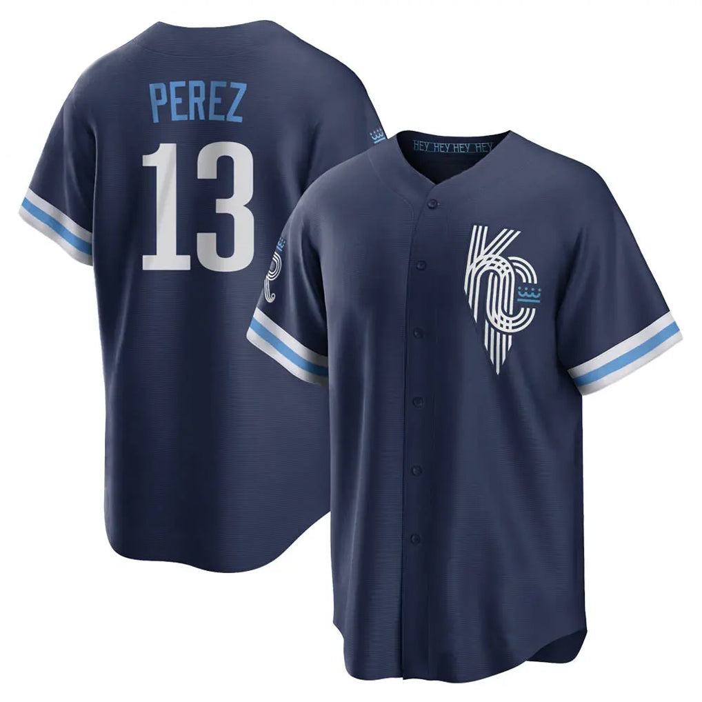 Arlishia KC.Royals #13 Salvador Perez Player Navy City Connect Home Game Stitched Jerseys