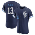 Arlishia KC.Royals #13 Salvador Perez Player Navy City Connect Limited Elite Home Stitched Jerseys