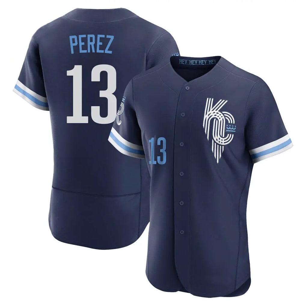 Arlishia KC.Royals #13 Salvador Perez Player Navy City Connect Limited Elite Home Stitched Jerseys