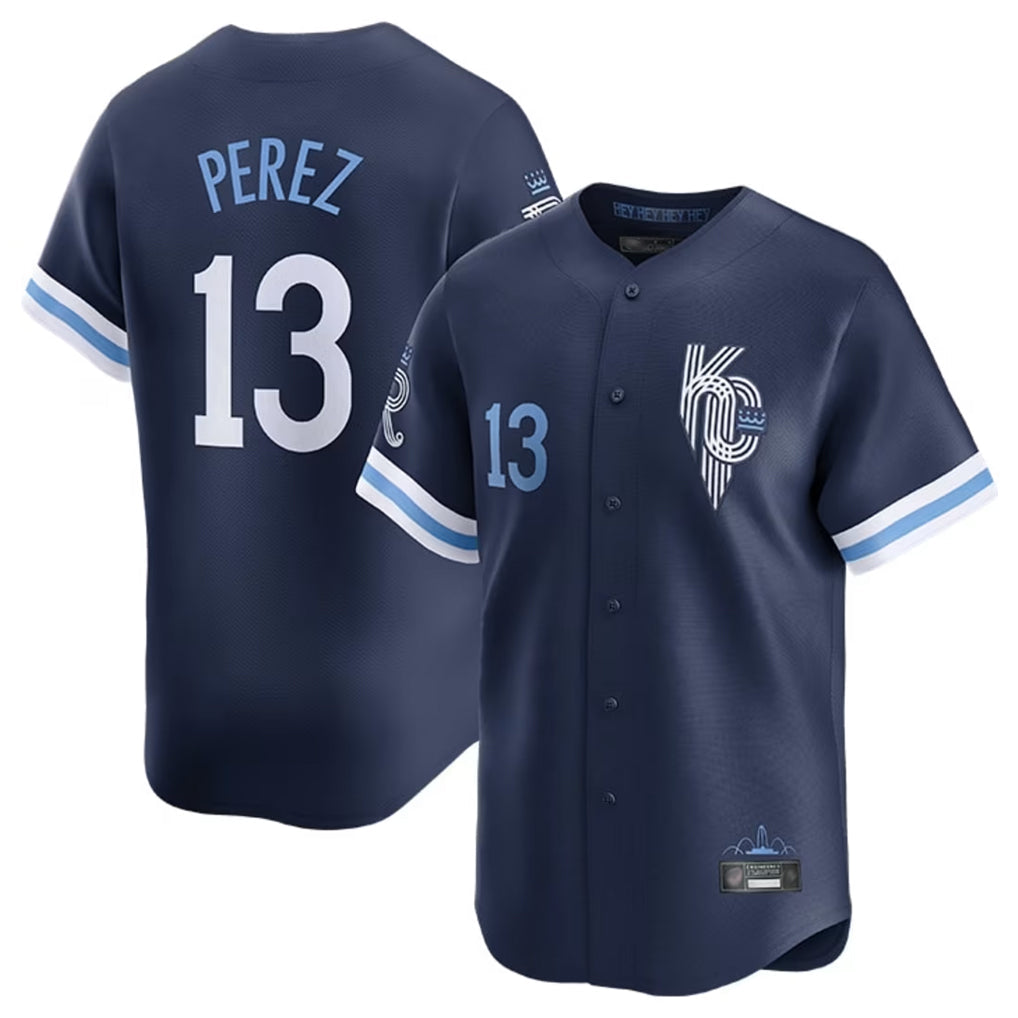 Arlishia KC.Royals #13 Salvador Perez Player Navy City Connect Limited Home Stitched Jerseys