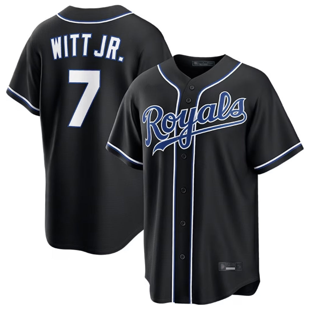 Arlishia KC.Royals #7 Bobby Witt Jr. Player Black Carbon Fashion Home Game Stitched Jerseys