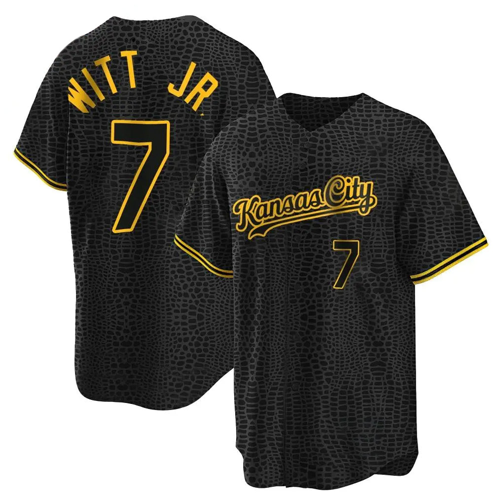 Arlishia KC.Royals #7 Bobby Witt Jr. Player Black Snake Skin City Game Stitched Jerseys