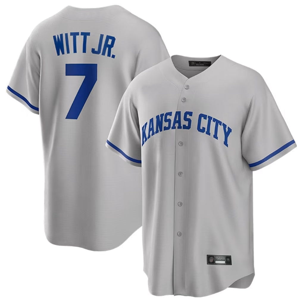 Arlishia KC.Royals #7 Bobby Witt Jr. Player Gray Game Home Stitched Jerseys