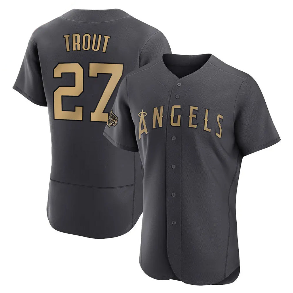 Arlishia LA.Angels #27 Mike Trout Player Charcoal Limited Elite Game All-Star Stitched Jerseys