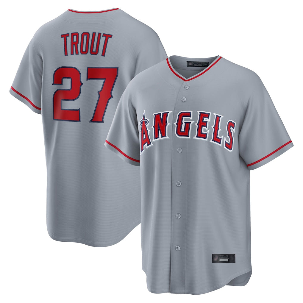 Arlishia LA.Angels #27 Mike Trout Player Gray Home Game Stitched Jerseys