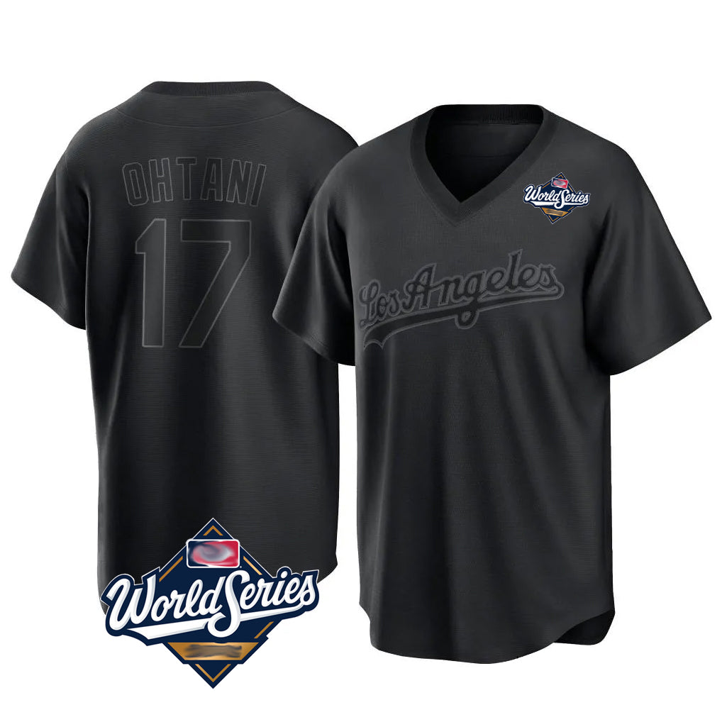 Arlishia LA.Dodgers #17 Shohei Ohtani Player Black World Series Pitch Fashion T-shirt Stitched Jerseys