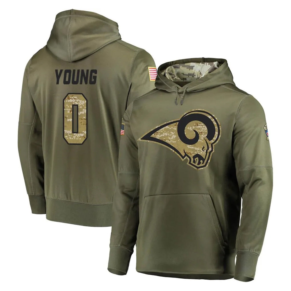 Arlishia LA.Rams #0 Byron Young Player Olive Salute to Service Pullover Hoodies Home Game Stitched Jerseys