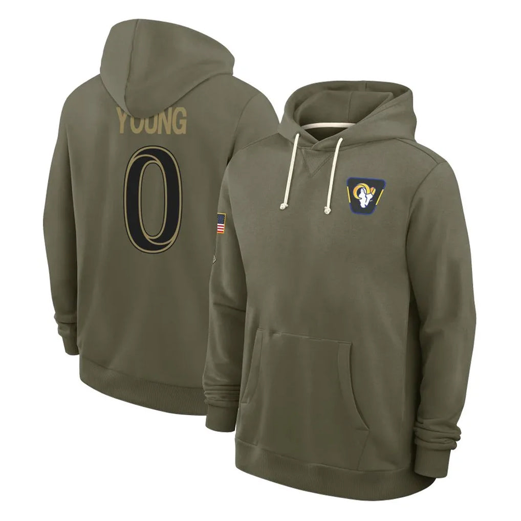 Arlishia LA.Rams #0 Byron Young Player Olive Salute to Service Pullover Hoodies Limited Stitched Jerseys
