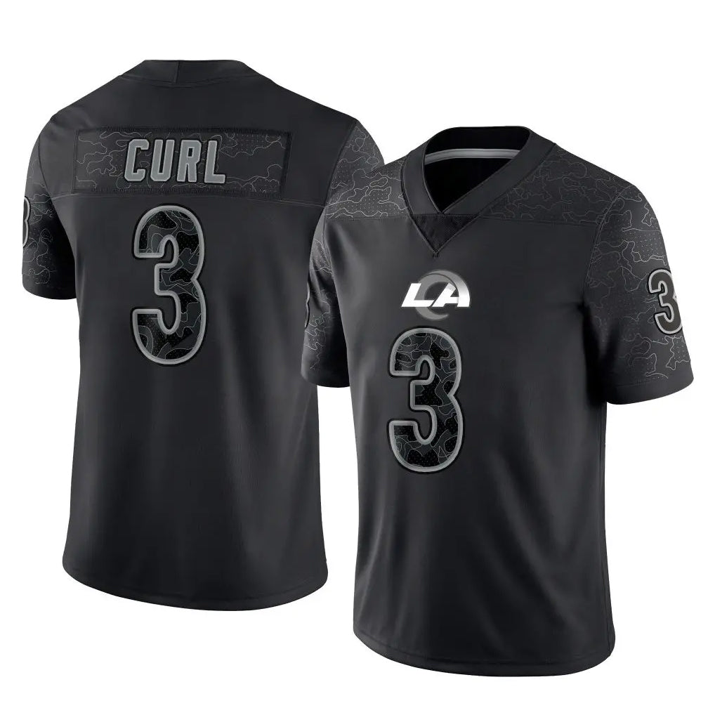 Arlishia LA.Rams #3 Kam Curl Player Black Limited Reflective Home Game Stitched Jerseys