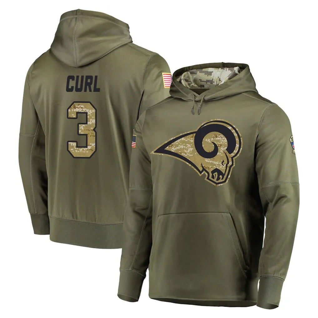 Arlishia LA.Rams #3 Kam Curl Player Olive Salute to Service Pullover Hoodies Home Game Stitched Jerseys