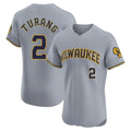 Arlishia M.Brewers #2 Brice Turang Player Gray Home Limited Elite Stitched Jerseys