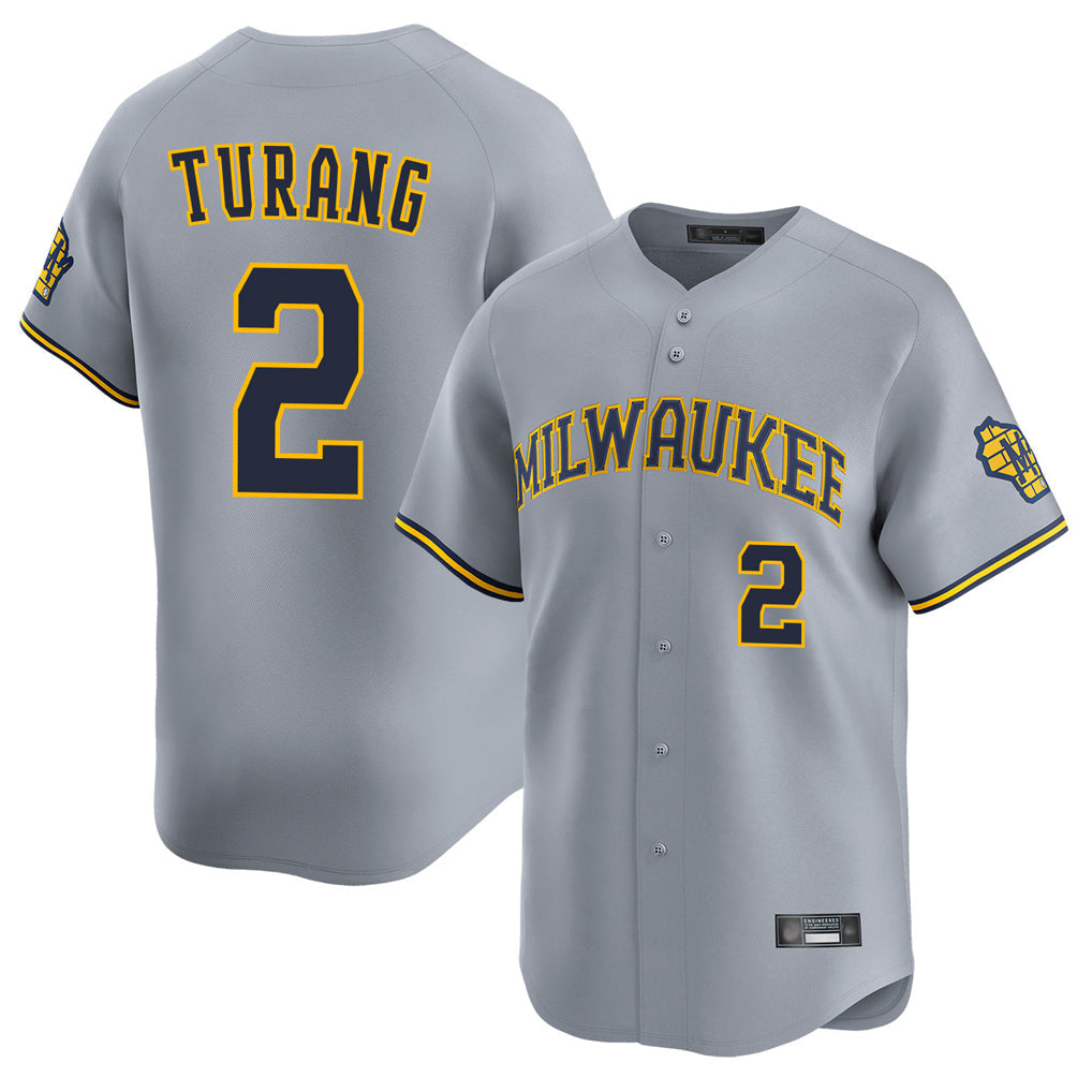 Arlishia M.Brewers #2 Brice Turang Player Gray Home Limited Stitched Jerseys