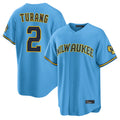 Arlishia M.Brewers #2 Brice Turang Player Light Blue Road Stadium Game Stitched Jerseys