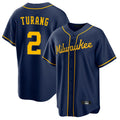 Arlishia M.Brewers #2 Brice Turang Player Navy Home Game Stitched Jerseys