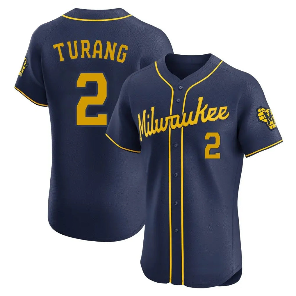 Arlishia M.Brewers #2 Brice Turang Player Navy Home Limited Elite Stitched Jerseys