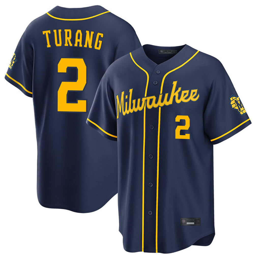 Arlishia M.Brewers #2 Brice Turang Player Navy Home Stadium Game Stitched Jerseys