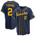 Arlishia M.Brewers #2 Brice Turang Player Navy Home Stadium Game Stitched Jerseys