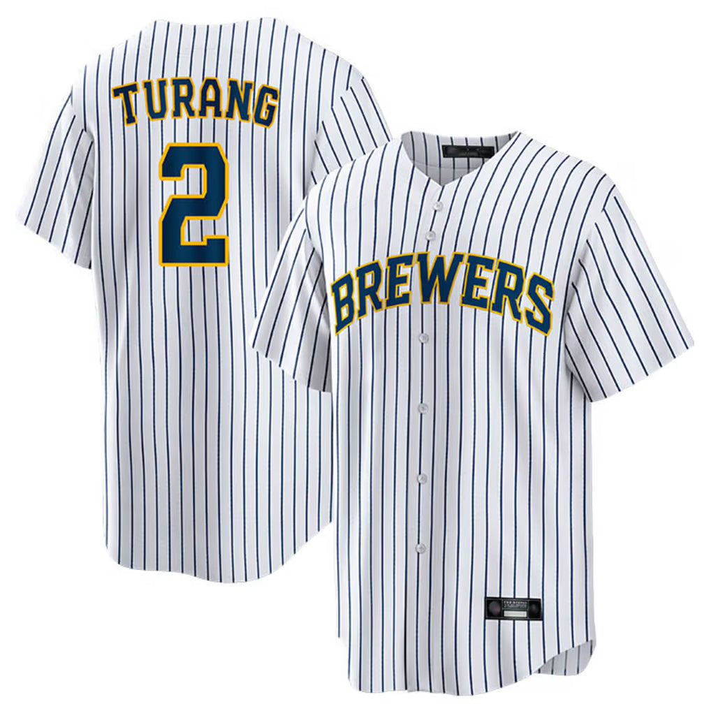 Arlishia M.Brewers #2 Brice Turang Player White Stripes Home Game Stitched Jerseys