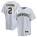 Arlishia M.Brewers #2 Brice Turang Player White Stripes Home Game Stitched Jerseys