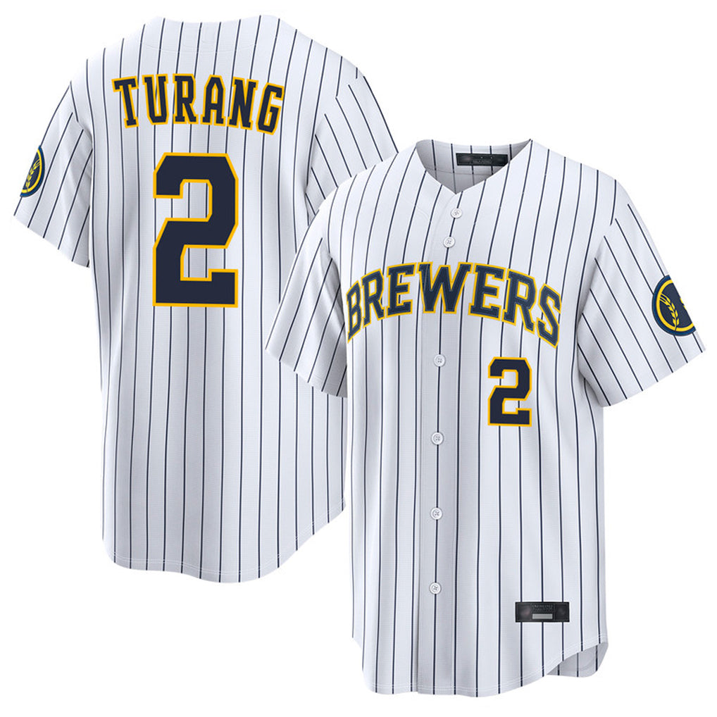 Arlishia M.Brewers #2 Brice Turang Player White Stripes Home Limited Game Stitched Jerseys