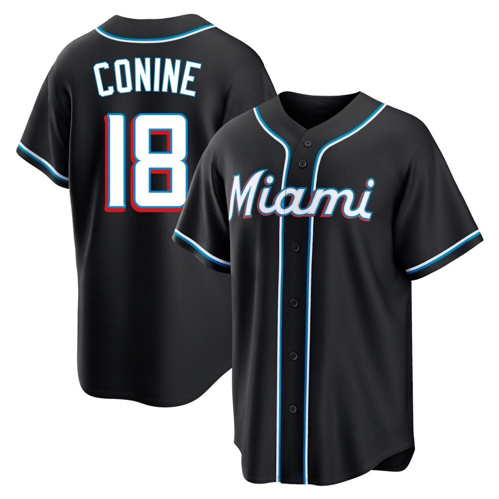 Arlishia M.Marlins #18 Griffin Conine Player Black Fashion Out Home Game Stitched Jerseys