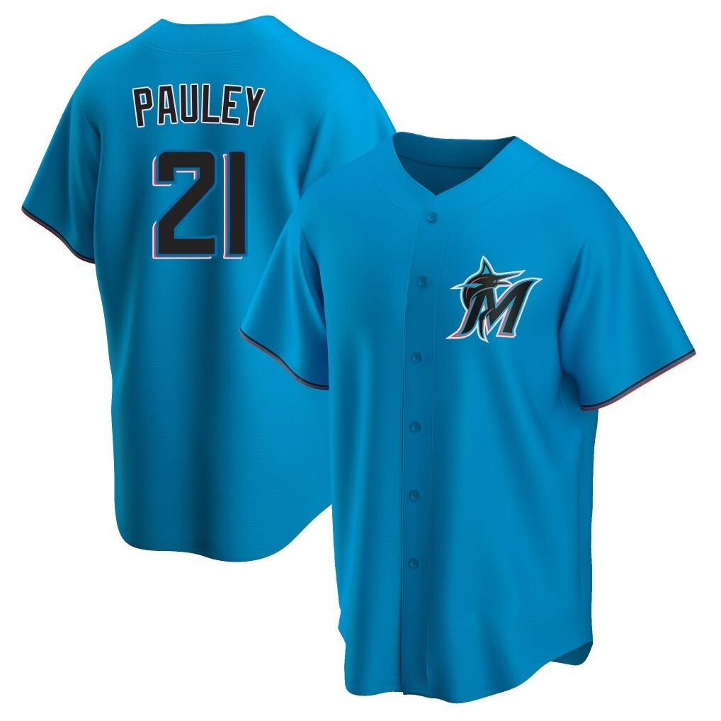 Arlishia M.Marlins #21 Graham Pauley Player Blue Home Game Stitched Jerseys